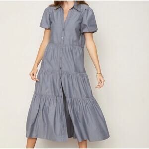 Brochu Walker The Havana Dress size XS Washed Slate puff sleeve tiered midi